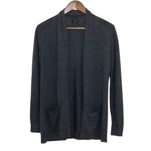 TALBOTS 100% Merino Wool‎ Open Cardigan Sweater Sz S P Petite Gray Pockets Shawl